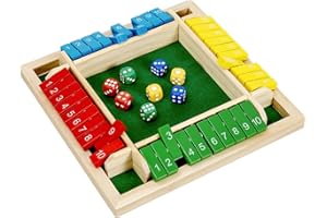 Kiapeak 1-4 Players Shut The Box Dice Game, 10 Numbers Traditional Wooden Board Game,Math Skills Game,Family Classics Tableto