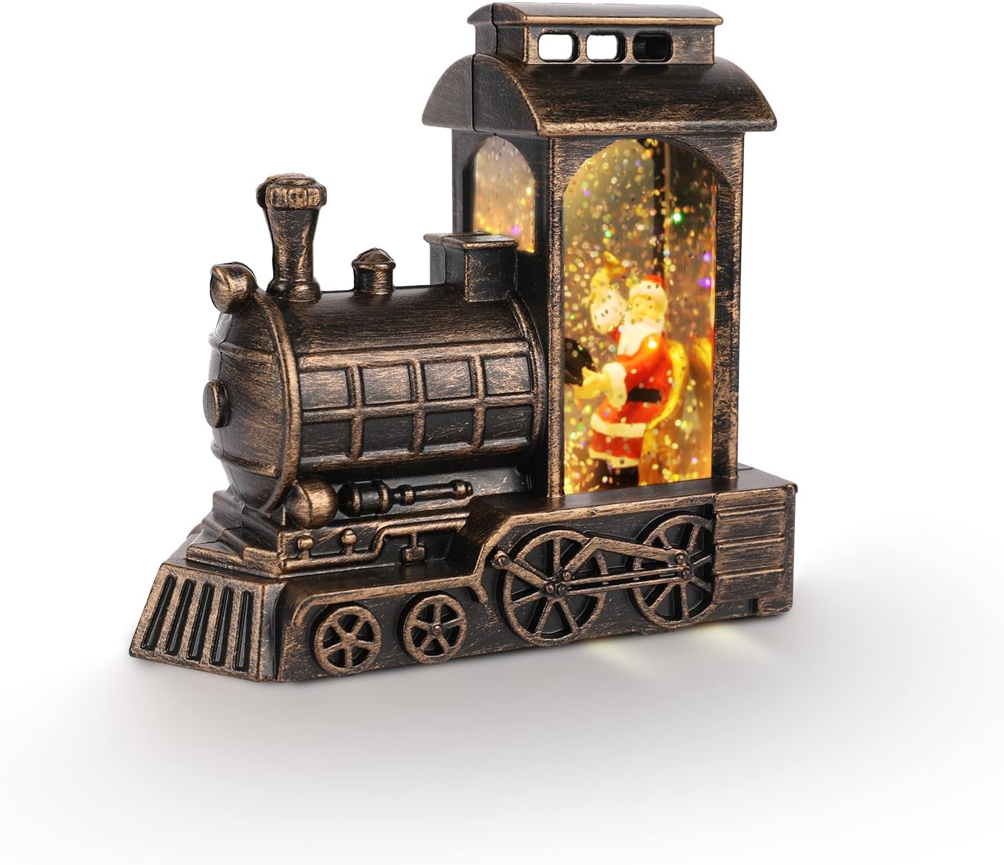 Snow Globes - Wjiang Christmas Snow Globe Lantern Train, Lighted Christmas Santa Claus Swirling Glitter Water Globe Lantern LED Battery Operated Xmas Train Snowball Lantern for Christmas Home Decoration Gifts