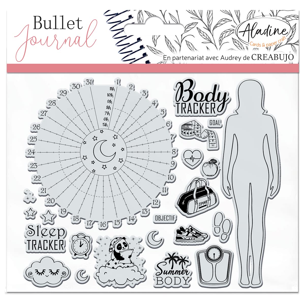 Aladine - Stampo Bullet Clear TRACKERS 2 - Foam Stamp Plate Silicone Imprint - Ideal for Bullet Journal, Scrapbooking, Notebooks - Creative Hobbies DIY