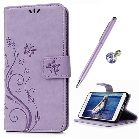 YOKIRIN Ledertasche für Samsung Galaxy J5 (2016 Version) Licht Lila Drucken Schmetterling PU Leder Handyhülle Case Wallet Led