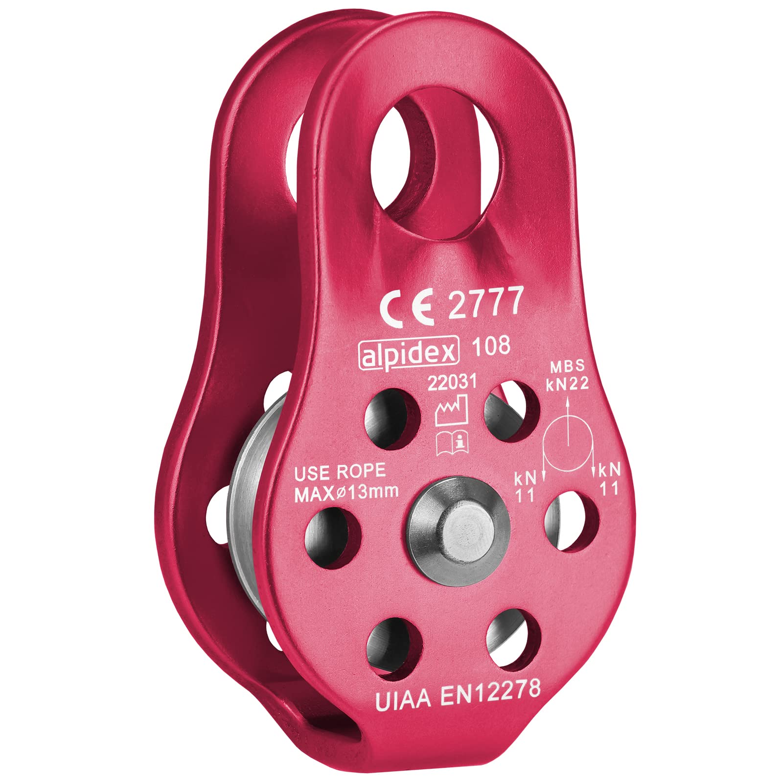ALPIDEX Pulley 22 kN | Fix Pulley | Pulley Block | Standard EN12278 | Ropes up to 13 mm Diameter | Rope Hoist | Lifting System | Cable Roller Pully, Colour:red