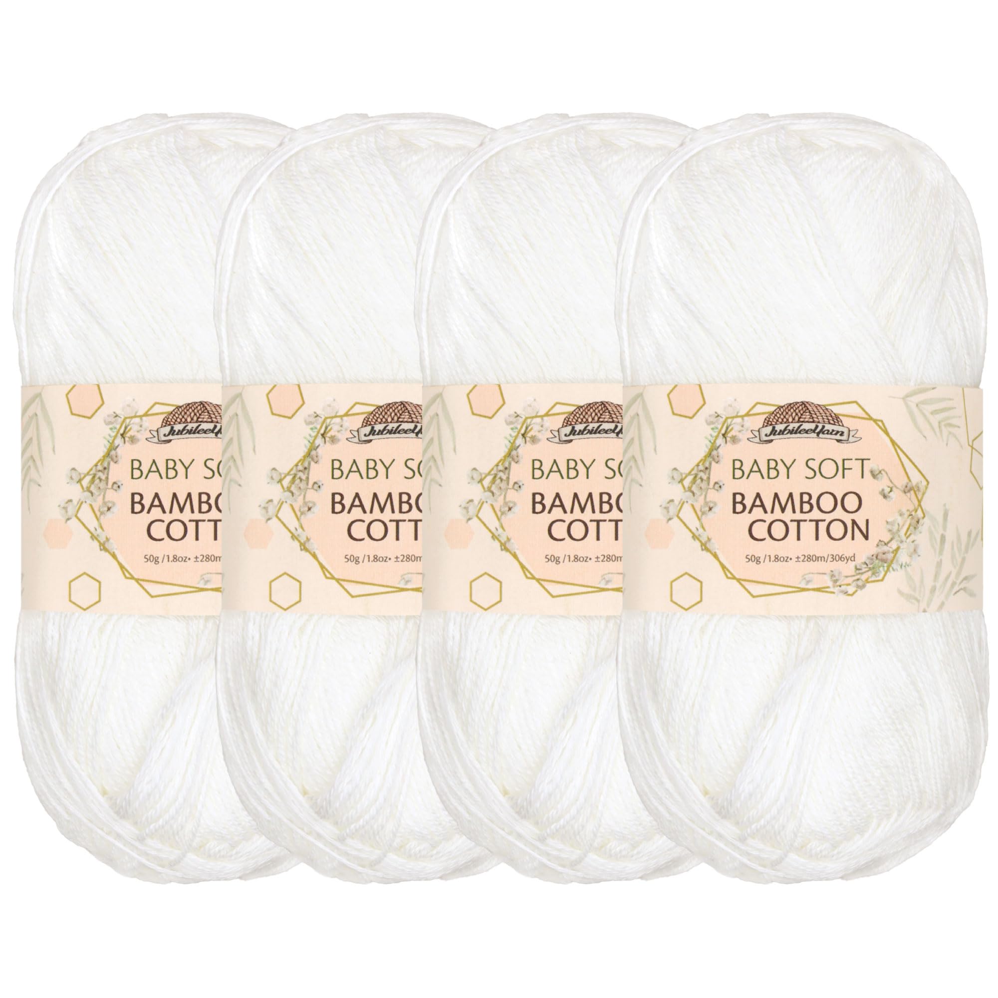 JubileeYarn Baby Soft Bamboo Cotton Yarn - 50g/Skein - Cotton White - 4 Skeins — image 1