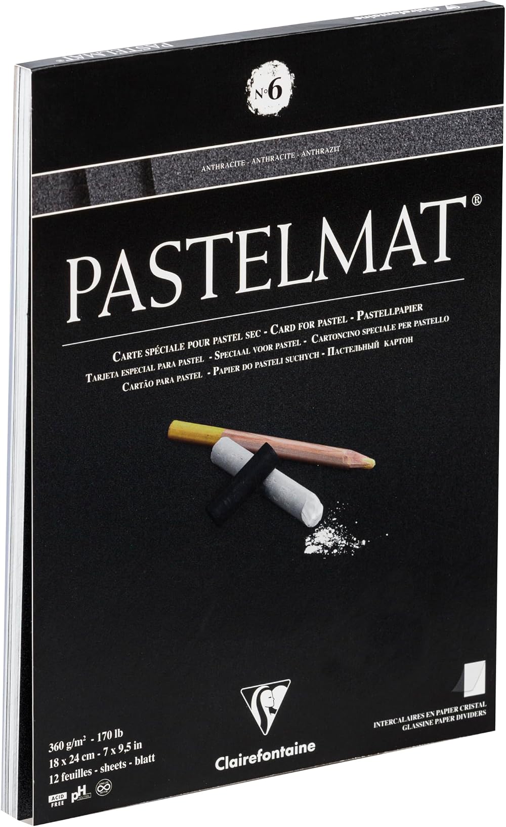 Clairefontaine Pastelmat Block 360gsm 18x24 Anthracite 12 Sheets No.6