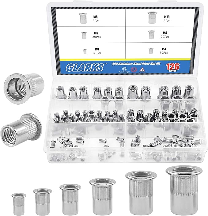 Glarks 30Pcs 5/1618 UNC 304 Stainless Steel Rivet Nuts Flat Head