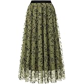 Reaowazo Skirts for Women Midi Long Length Dressy Casual Trendy Summer Tulle A-Line Floral High Waist Skirt