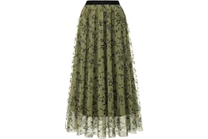 Reaowazo Skirts for Women Midi Long Length Dressy Casual Trendy Summer Tulle A-Line Floral High Waist Skirt