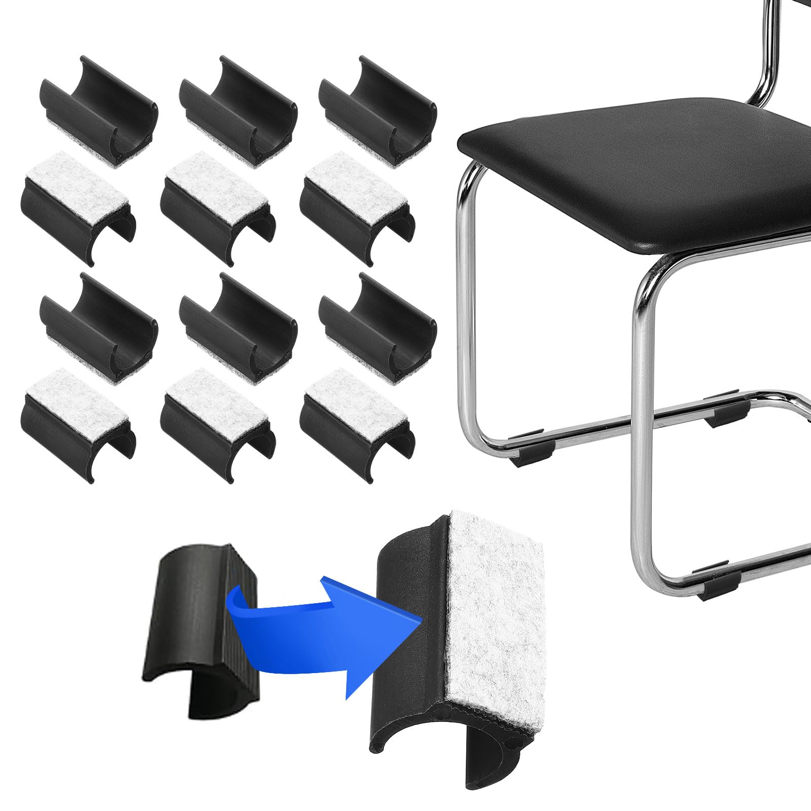 PATIKIL Rectangle U Shaped Chair Leg Tips Caps with Felt Pads, 12 Pack Slide Smoothly Furniture Feet Floor No Scratches No Noise Protectors Protect Hardwood Floors Fit Dia 22 mm Leg, Gray
