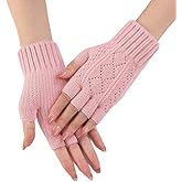 Fingerless Gloves For Womens - Winter Thermal Gloves Warm Soft Knit Half Fingers Mittens for Driving Working Typing
