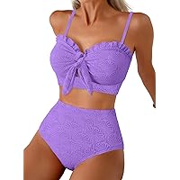 Herseas Women's Seashell Textured Bikini Sets Knotted Front 2 Piece Swimsuits Ruffle Trim Bathing Suits, Baby Pink, XX-Large
