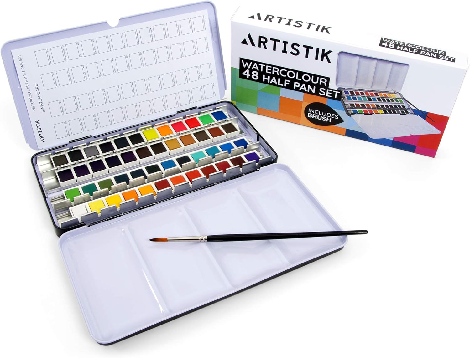 48 Half Pan Watercolour Paint Set, Premium Assorted Vibrant Colour Paints