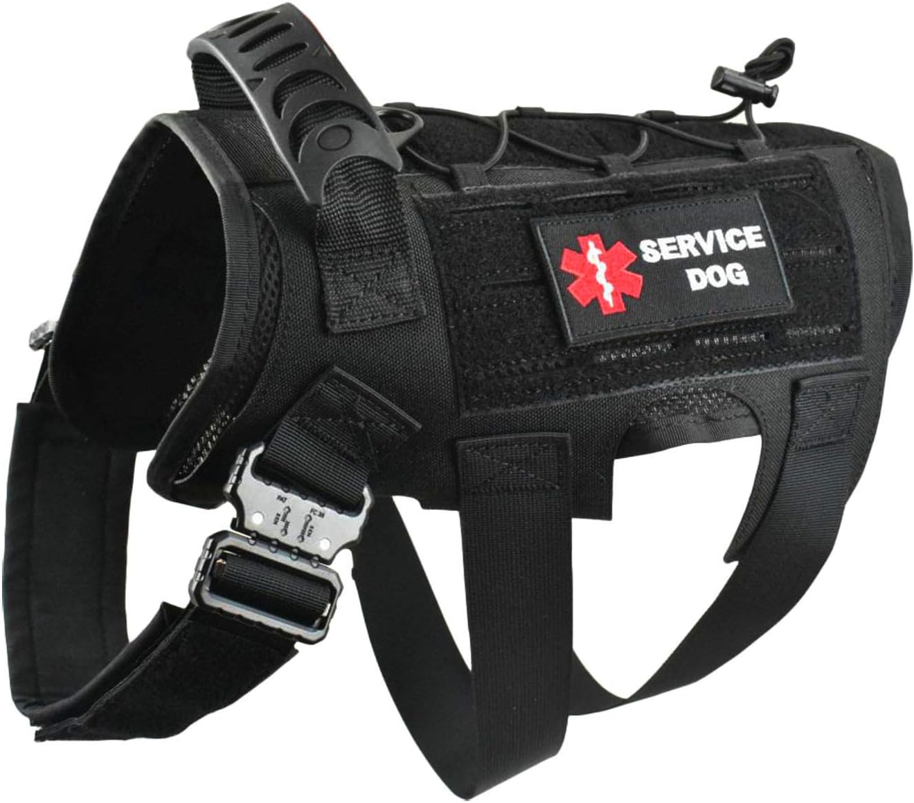 JFFCESTORE Tactical Service Dog Harness Vest with Handle Military Dog Harness Working Dog Vest with MOLLE & Loop Panels with Metal Buckles & Leash Clips for Walking