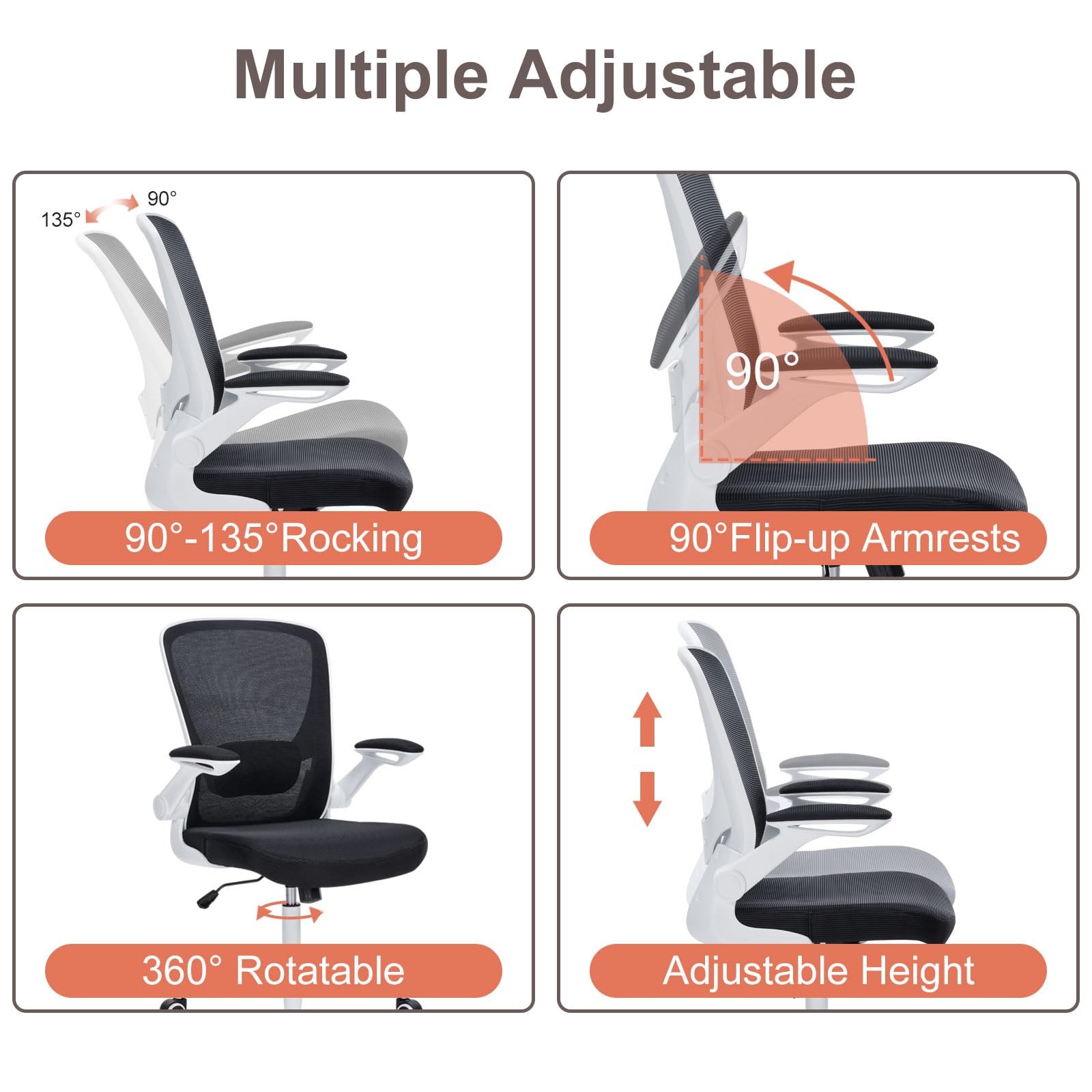 Mesh Office Chair Ergonomic Desk Chair with Adjustable Lumbar Support and Flip-up Arm Rocking Comfy Swivel Computer Task Chair for Home Office - Image 5