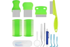 Woonyee 11pcs Tick Remover Tool Kit for Cat & Dog, 6 Pet Flea Combs and 5 Tick Removal Tool Including Storage Box,flea and Ti