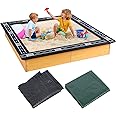 Dollate Large Outdoor Wooden Sandbox with Four Sides Racing Track Design, Suitable for Games, Toy Storage, Planting Flowers