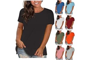VOGFFR Plus Size Tops for Women Summer Short Sleeve Shirts Casual Solid Color Tunic Top Lightweight Crewneck Tshirts 2025