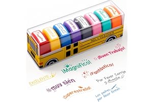 Qilery 8 Pcs Teacher Stamp Spanish Grading Gifts Rubber Self Inking Motivation for School Spanish Classroom Grading Stamp Kids School Prizes (Multicolored,Stylish)
