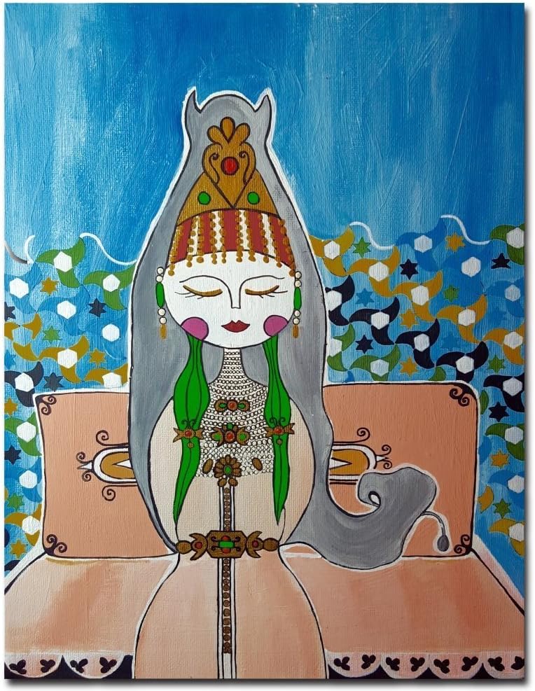 Moroccan Berber Princess Bride in Kaftan acrylic painting on canvas