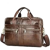 Vintage Leather Laptop Briefcase, 16 Inch Messenger Bag, Crossbody Shoulder Computer Satchel for Men Office Computer Bag