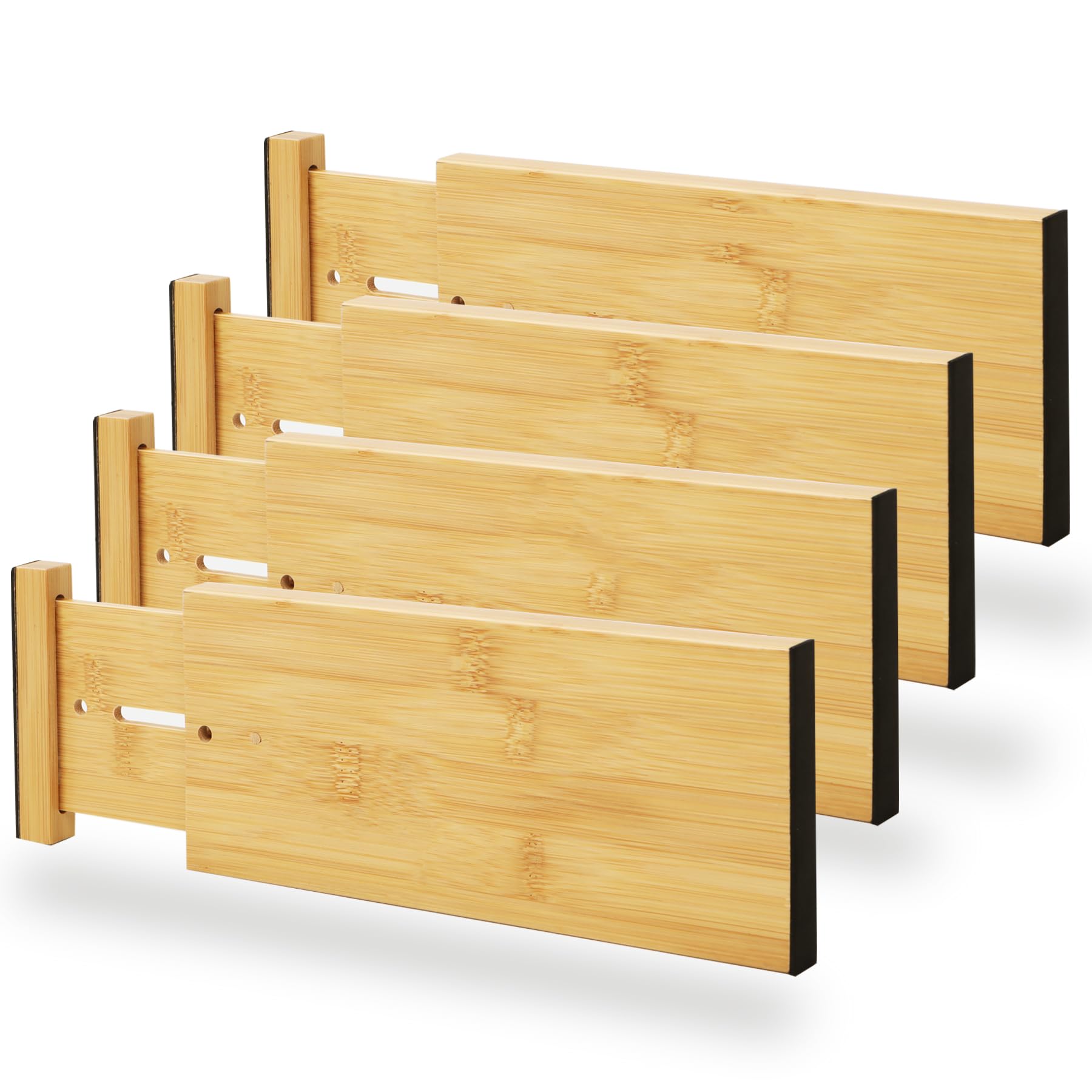 Photo 1 of BAMEOS 4" High Bamboo Drawer Dividers - Adjustable Small Drawer Organizer - Kitchen, Dresser, Bathroom, Bedroom & Office - 4-pack