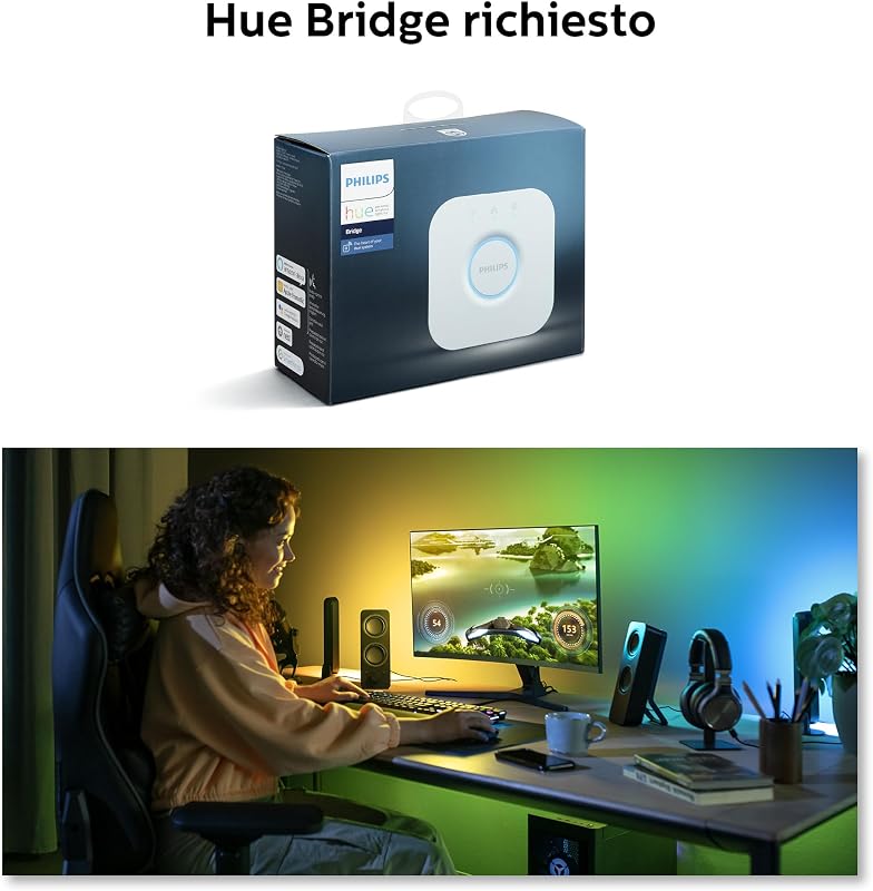 Play, Lightstrip Gradiend per Pc, 24-27", Hue Bridge Incluso, 18W