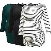 Smallshow Women's Maternity Tops 3/4 Sleeve Tunic Pregnancy Clothes Shirt 3-Pack