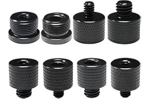8 Pcs Mic Stand Adapter Set - 5/8 to 3/8 and 1/4 Thread Converters, Male and Female Screw Adapters for Microphone, Black