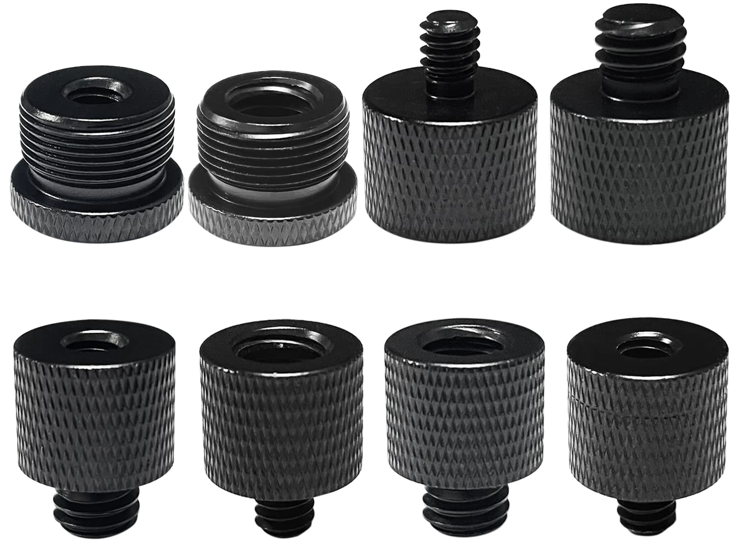 XYQMLY Mic Stand Adapter Set, 8 Pcs 5/8 Female to 3/8 Male, 3/8 Female to 5/8 Male, 1/4 Female to 5/8 Male, 3/8 Female to 1/4 Male, Aluminium, Black