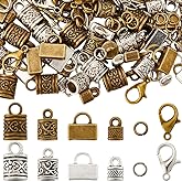 SUNNYCLUE 1 Box 240pcs Cord End Caps Kumihimo Cord Ends Alloy Metal Antique Silver Bronze Leather Crimp Kumihimo Cords Tips with Lobster Clasp Jump Rings for Jewelry Making Kit Bracelets Necklaces