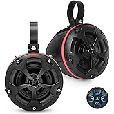 Pyle 2-Way Waterproof Off Road Speakers - 4" 800W Active Passive Marine Grade Wakeboard Tower RGB Speakers System w/Bluetooth Controller, Full Range Stereo Speaker for ATV/UTV Jeep Boat PLUTV48KBTR