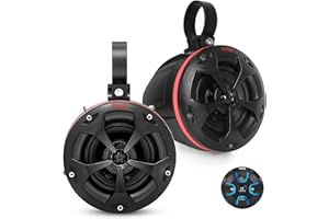 Pyle 2-Way Waterproof Off Road Speakers - 4" 800W Active Passive Marine Grade Wakeboard Tower RGB Speakers System w/Bluetooth Controller, Full Range Stereo Speaker for ATV/UTV Jeep Boat PLUTV48KBTR