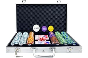 AIBETOMG Poker Chips with Numbers,300Pcs Clay Poker Chips Set with Aluminum Travel Case,14 Gram Casino Poker Set for Texas Holdem, Blackjack