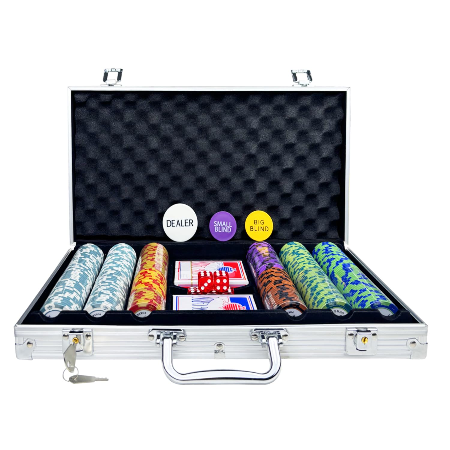 Photo 1 of ***MINOR DAMAGE TO SUITCASE***AIBETOMG Poker Chips with Numbers,300Pcs Clay Poker Chips Set with Aluminum Travel Case,14 Gram Casino Poker Set for Texas Holdem, Blackjack***MINOR DAMAGE TO SUITCASE***