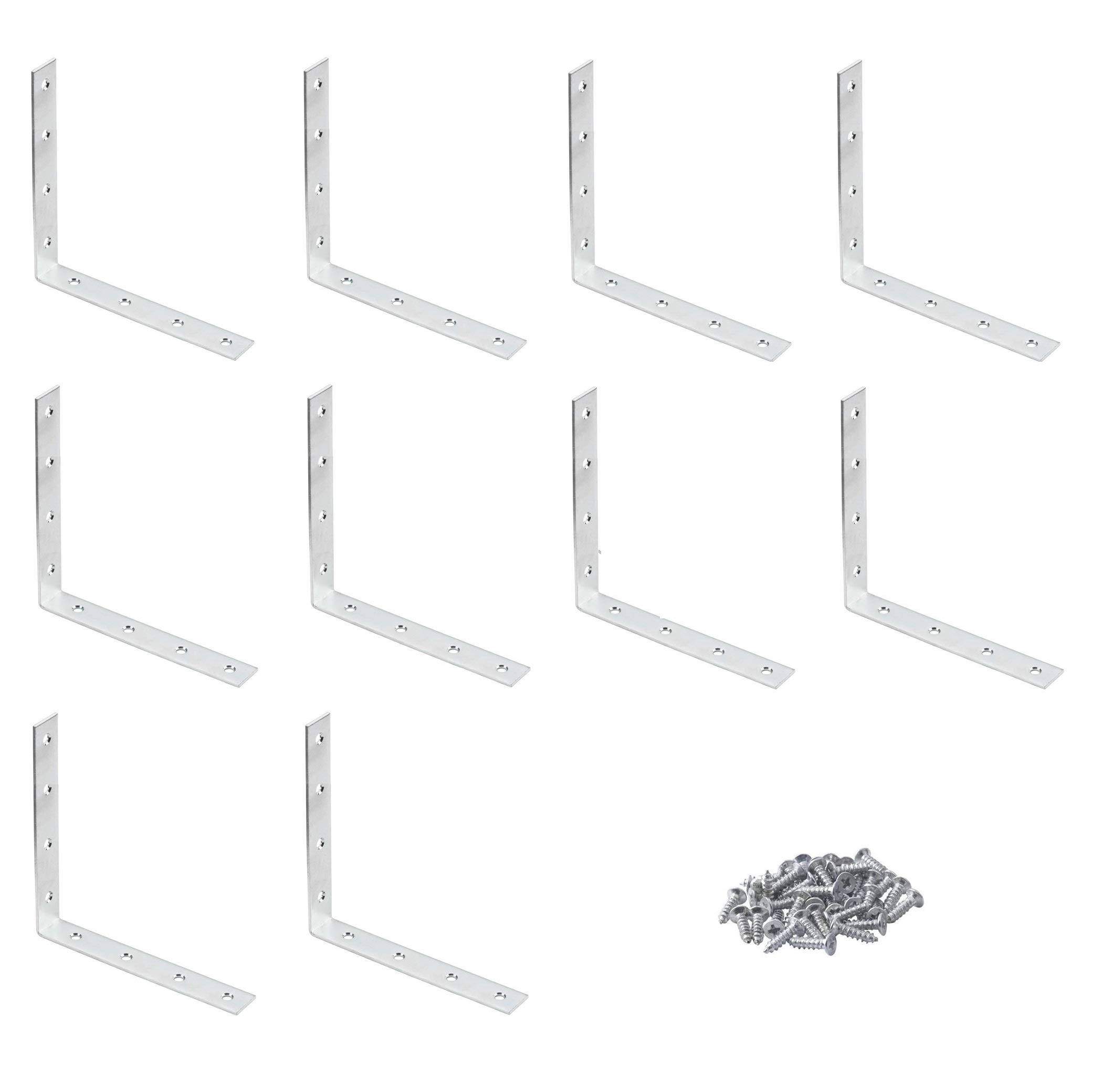 TERF® 10 Pcs Zinc Plated Steel 150mm X 150mm X 22mm (6’’ X 6’’ X 0.86’’) Angel L Shape Corner Brace Bracket Joining Fixing Self Support Repair with Fixing Screw