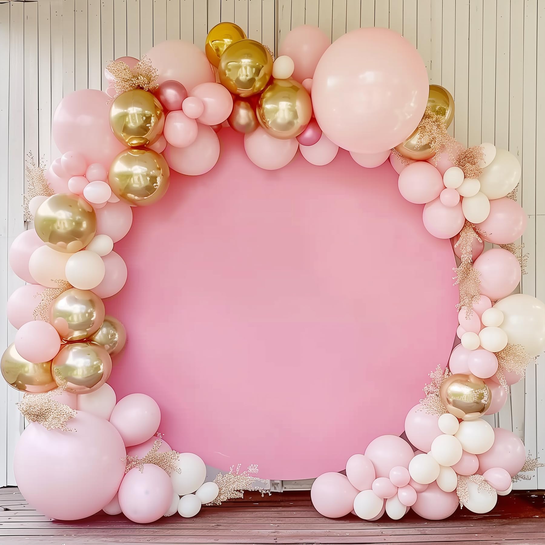 Photo 1 of Haefoo 7.2FT Pink Round Backdrop Cover for 5 to 7.2ft Circle Arch Stand - Adjustable Round Arch Cover Circle Backdrop Cover for Birthday, Wedding Arch, Baby Shower Photography Background Party Decor