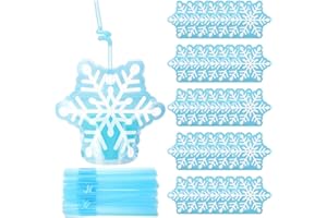 Jingmore 50 Set Drink Pouches with Straws 8 oz Zipper Liquor Smoothie Pouches Heavy Duty Reclosable Bag Cute Christmas Treat Packing Bags for Xmas New Year(Snowflake,Blue and White)