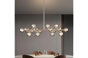 PiWWPi Glass Globe Sputnik Chandelier, 16-Light Mid Century Modern Light Fixture Over Table, Linear Chandeliers for Dining Room, Kitchen Island, Nickel and Smoke Grey Bubble, 40 Inch, GC-02