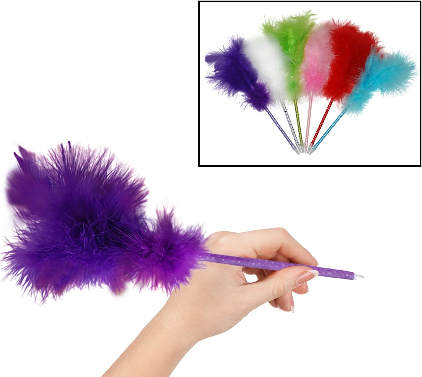 Not Just for Divas Feather Pen - Fancy Ballpoint Writing Novelty Pens - Fun Party Favors and Gifts - Great for Kids of All Ages - Set of 6