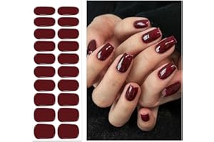 Oauee Semi Cured Gel Nail Strips | 20 Gel Nail Stickers | for Uv/Led Manicure Lamps | Salon Quality, Easy Application and Removal(Burgundy Color)
