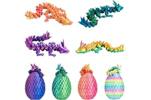 ACTICO 4 Pcs 3D Printed Dragon, Dragon Eggs with Dragon Inside, Articulated Crystal Dragon Fidget Toy, Dinosaur Eggs Toy, Desk Toys for Teen Boy Kid