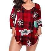 BELAROI Womens Plus Size Tops 3/4 Sleeve V Neck Tunic Shirts T Shirts Basic Tee Loose Casual Blouses with Pocket