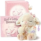 Baptism Gifts for Girl, Catholic Christening, Baby Dedication & Baptismal Gift Set for Baby Girls & Kids - with 9" Musical Praying Lamb Plush Toy & God's Little Blessing Book in Keepsake Box