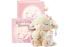 MYMATEZOE Baptism Gifts for Girl, Catholic Christening, Baby Dedication & Baptismal Gift Set for Baby Girls & Kids - with 9" Musical Praying Lamb Plush Toy & God's Little Blessing Book in Keepsake Box