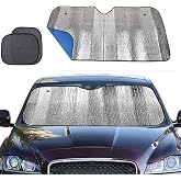 Big Hippo Windshield Sun Shade,Car Sun Shade Side Window as Bonus,Car Sunshade Windshield,Reflect Sunlight Heat and UV Rays, Protect Interior,Keep Vehicle Cool,Silver/Blue(55.16X 27.5inches)