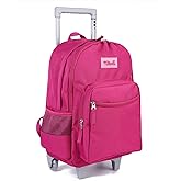 Tilami Rolling Backpack 18 inch Double Handle Wheeled Boys Girls Travel School Children Luggage Toddler Trip, Deep Pink