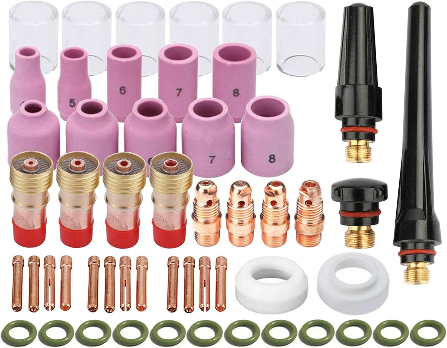 Zinger 53pcs TIG Welding Torch Stubby Gas Lens #10 Pyrex Glass Cup Kit Accessories for DB SR WP-17/18/26 TIG Welding Torch, with Cup+Back Cup+Nozzle+Collet+Collet Body+Gas Lens+Cup Gasket - - 