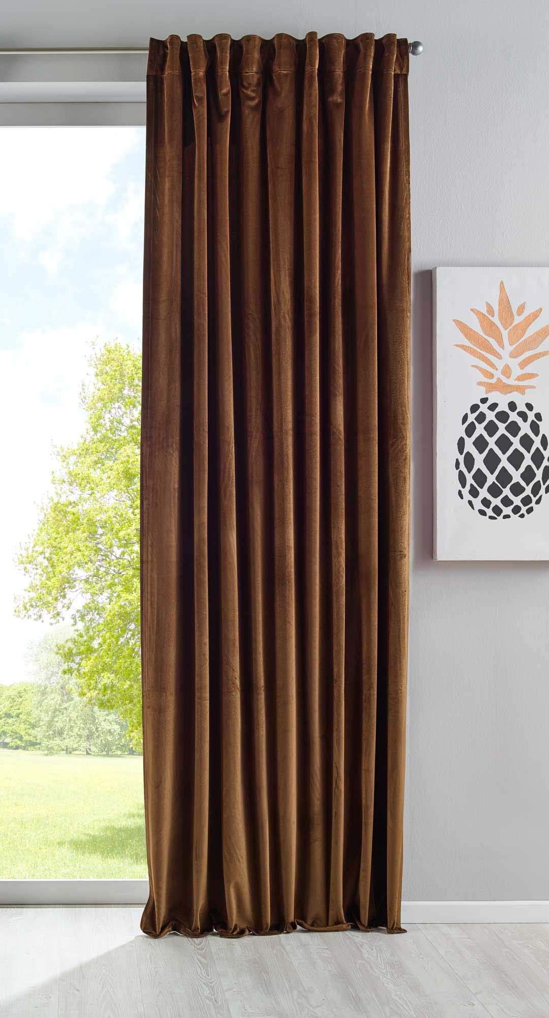 Gardinenbox Milano 20357 Blackout Curtain Velvet Opaque Tab Tape Drawstring Blackout Can Be Shortened Brown 1 Piece H x W 280 x 135 cm