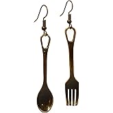 Sterling Bronze Decorative Utensils of "Fork and Spoon" Lunch Dinner Set Novelty Fashion Dangle Earrings (earring2002)