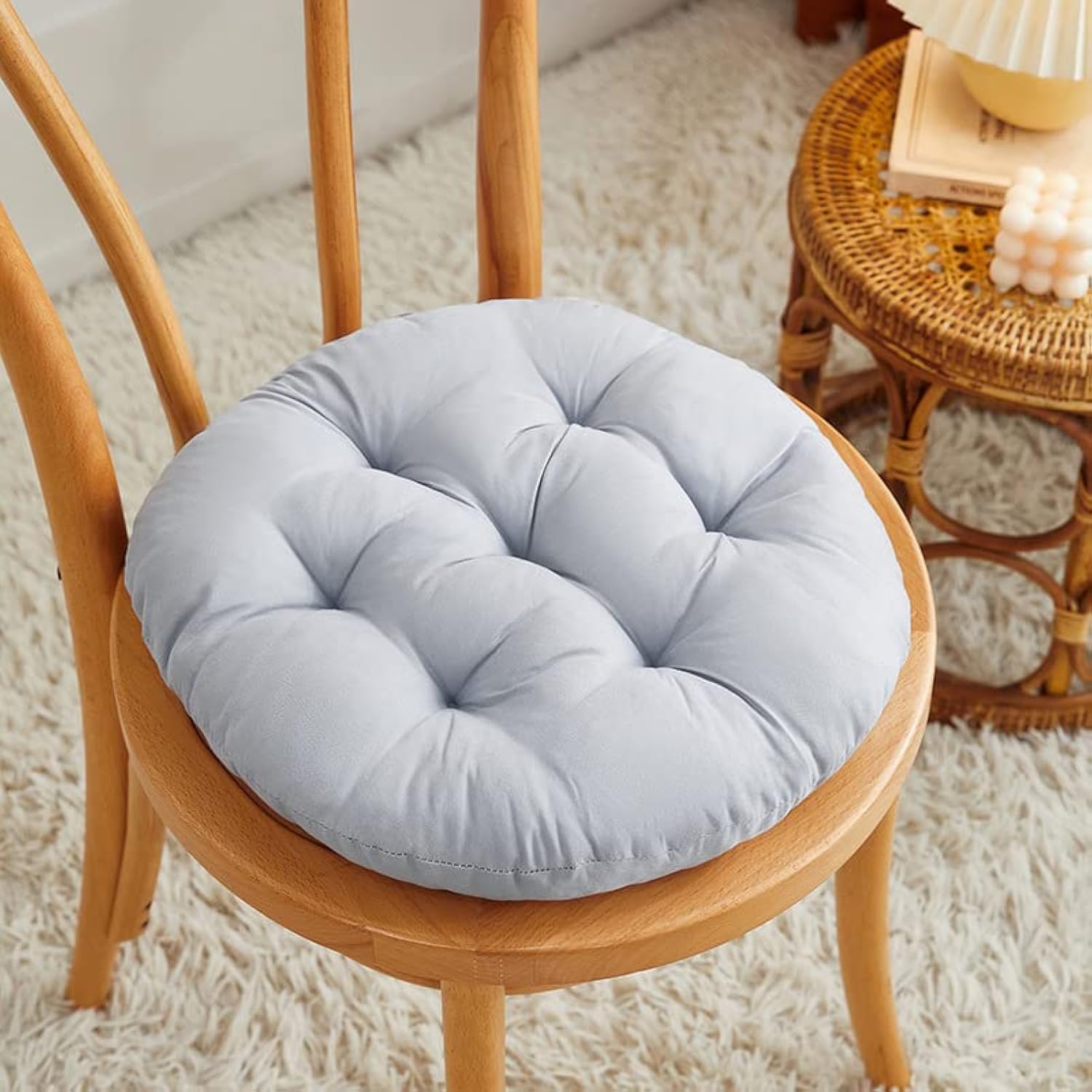 2 Pieces Round Chair Seat Pads Floor Pillow Tatami Seating Pillow Grey Thick Padded Cushion Chair Seat Pads for Home Kitchen Dinning Patio Chairs Balcony Office Outdoor Meditation