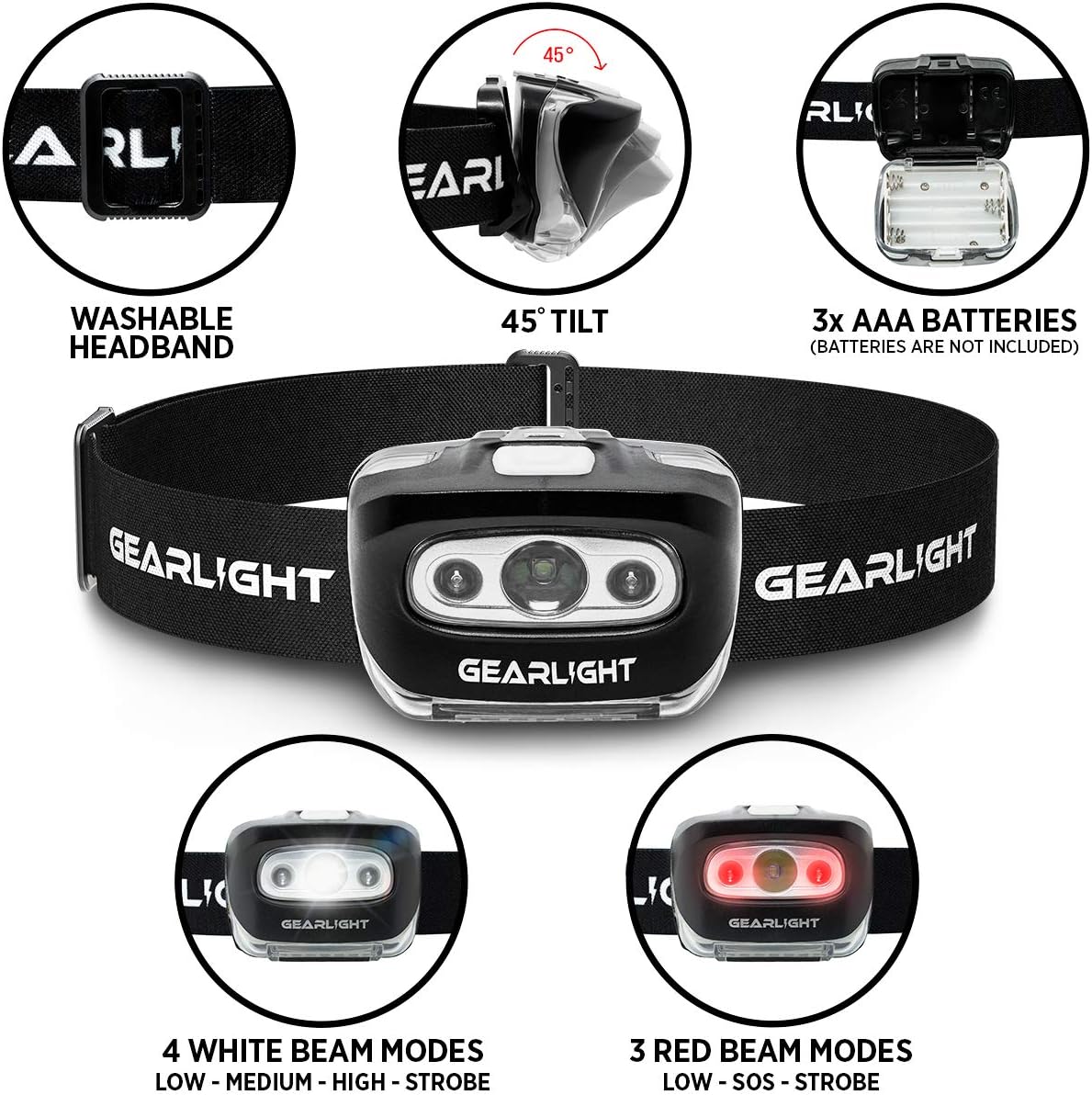GearLight LED Headlamp Flashlight S500 [2 PACK] - Running, Camping, and Outdoor Headlamps - Best Head Lamp with Red Safety Light for Adults and Kids - - 