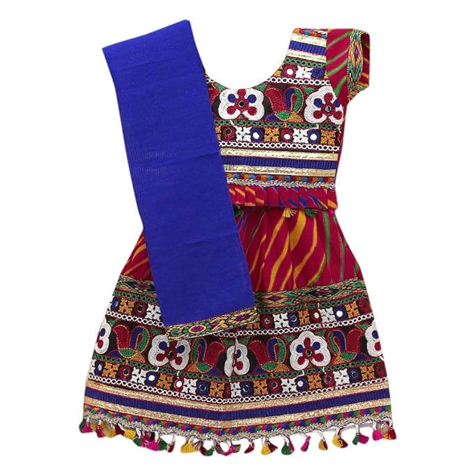 BownBee By Hopscotch Girls Cotton Leheria Print Lehnga Choli in Pink Color